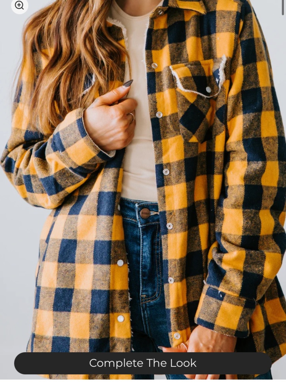 Lauriebelles Yellow and Navy Plaid Shacket - Picture 3 of 4